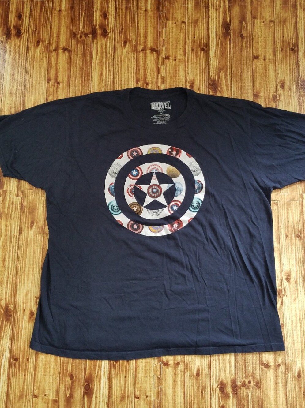 Marvel Comics Captain America 75th Anniversary Shield T Shirt Blue 2XL XXL